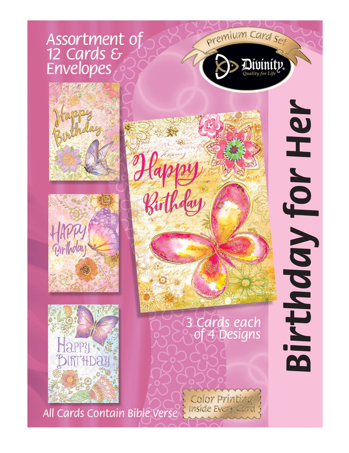Boxed Cards: Birthday, Floral & Butterflies w/Gold Accents