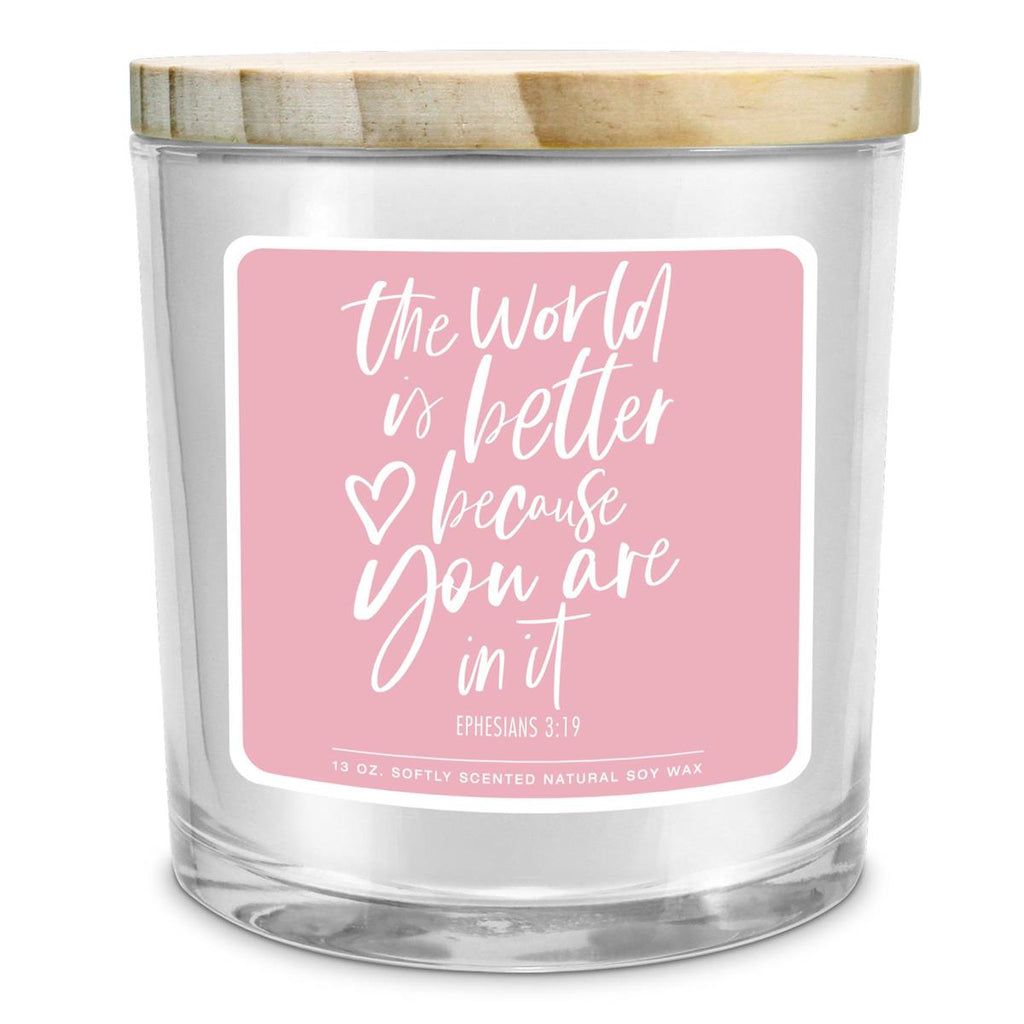SOY CANDLE THE WORLD IS BETTER PINK 13OZ