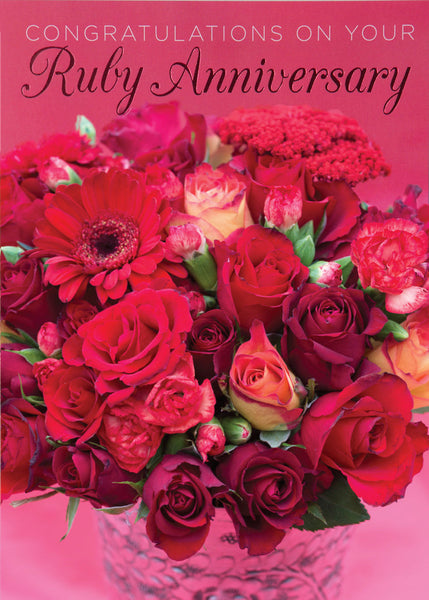 Ruby Anniversary Card - Flowers Foiled  (Order in 6)