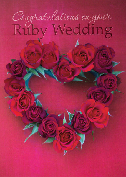 Ruby Anniversary Card - Heart Foiled  (Order in 6)