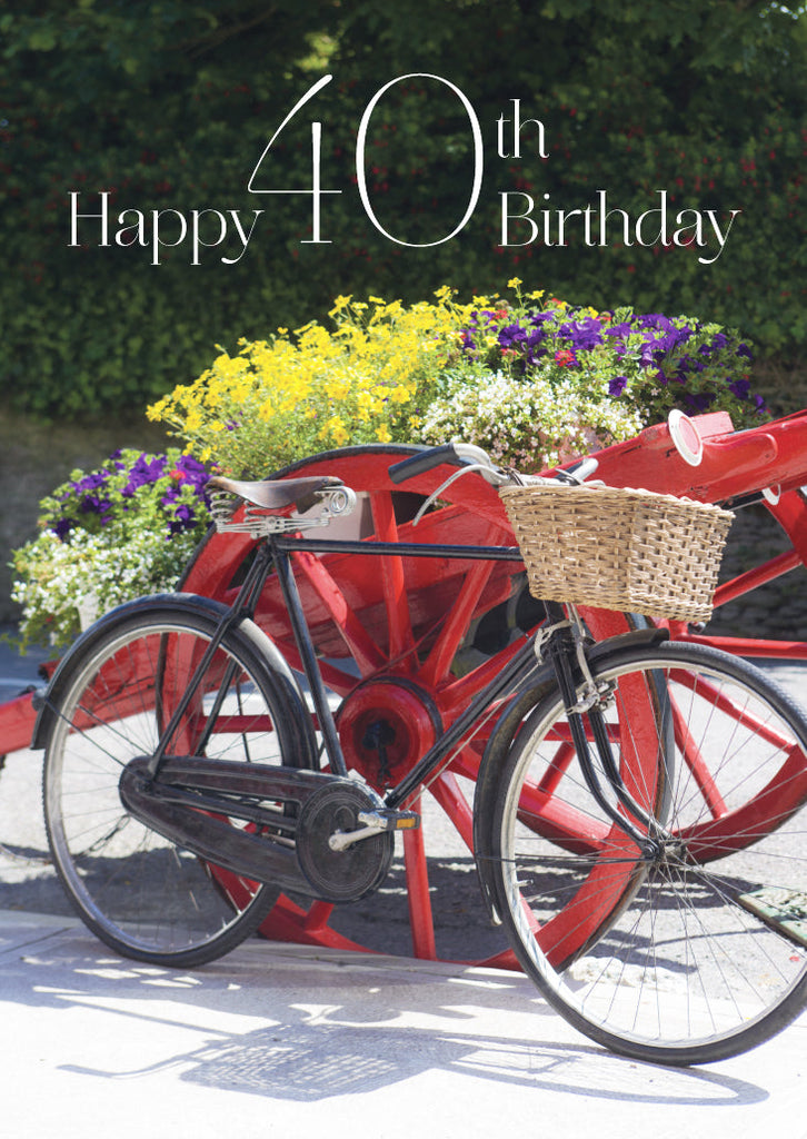 Age 40 Card - Bike With Flowers  (Order in 6)