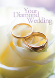 Diamond Anniversary Card - Rings On White Rose  (Order in 6)