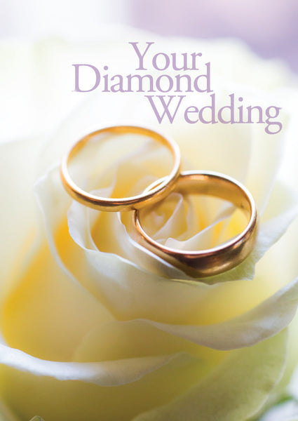 Diamond Anniversary Card - Rings On White Rose  (Order in 6)