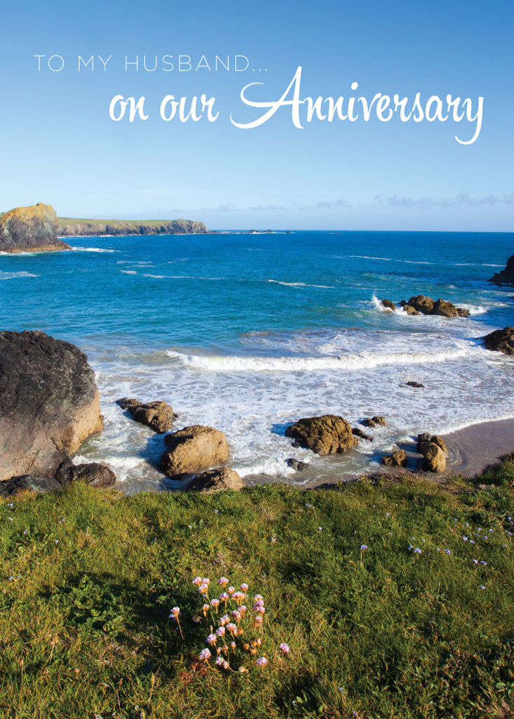 Husband Anniversary Card - Cornish Sea Scene  (Order in 6)