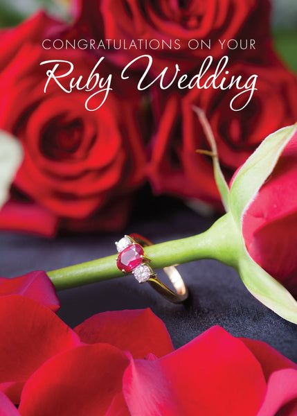 Ruby Anniversary Card - Red Roses And Ring  (Order in 6)