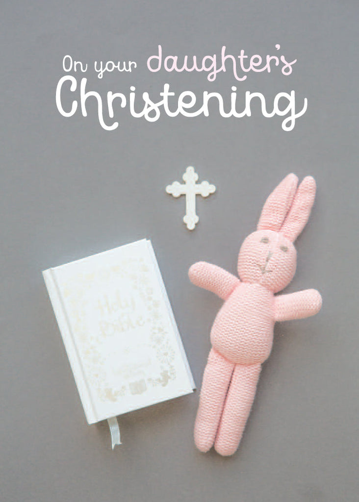 Christening Girl Card - Soft Toy/ Bible (Order in 6)