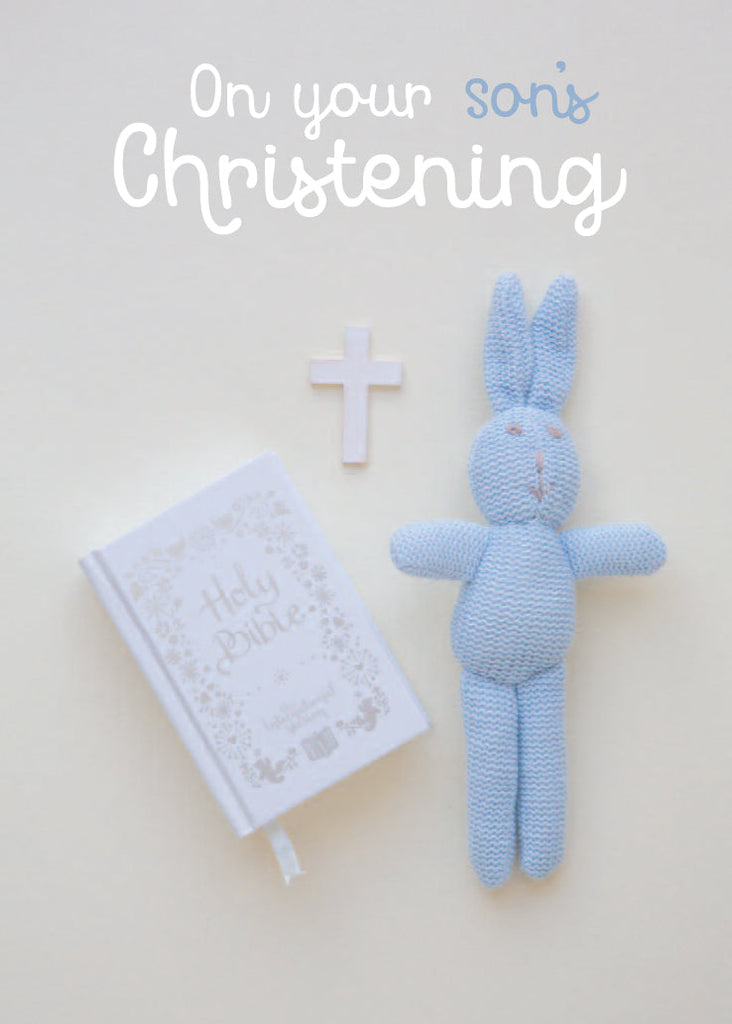 Christening Boy Card - Soft Toy/Bible (Order in 6)