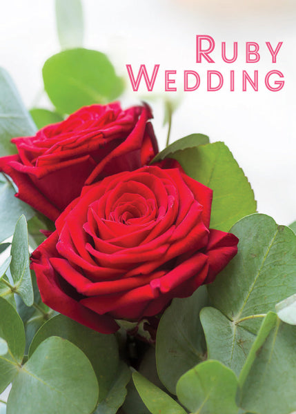 Ruby Anniversary Card - Red Roses And Eucalyptus  (Order in 6)
