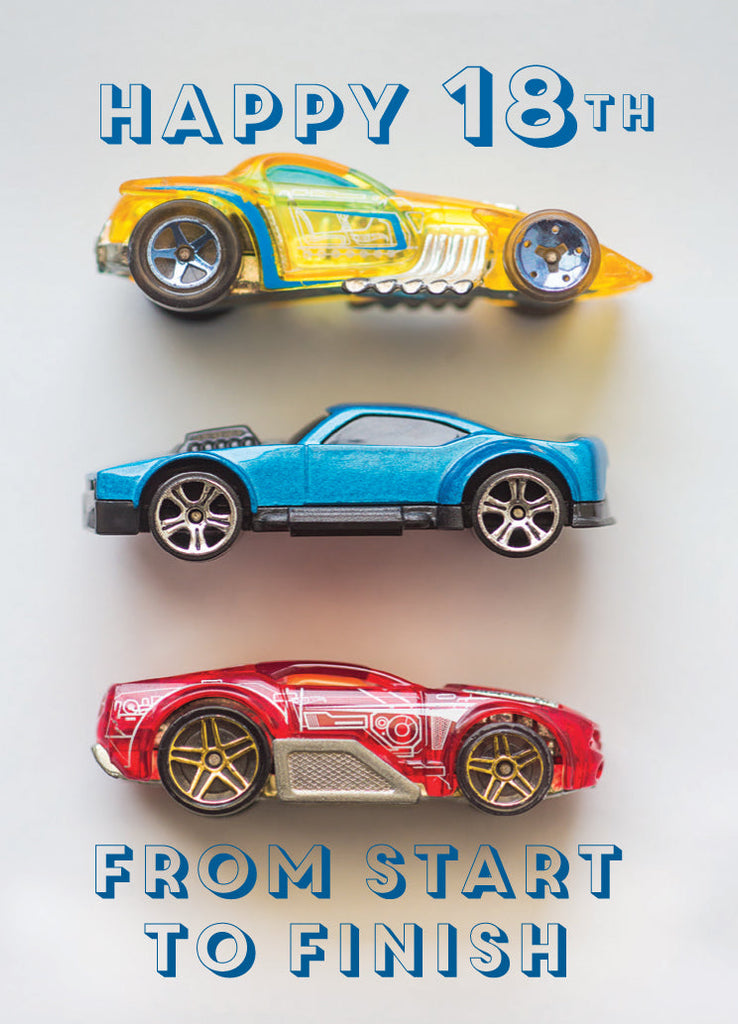 Age 18 Card - Toy Racing Cars (Order in 6)