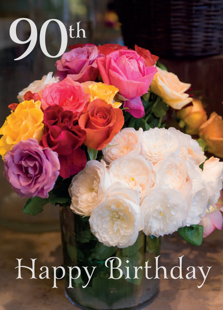 Age 90 Card - Parisian Rose Posies (Order in 6)