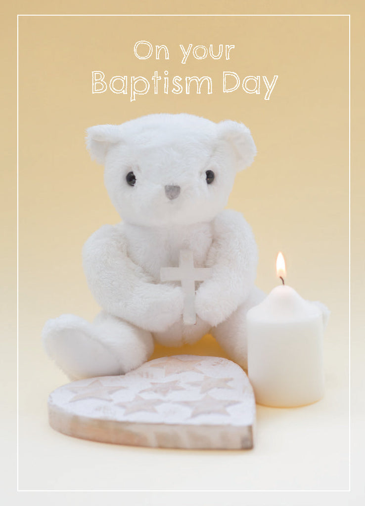 Baby Baptism Card - Toy Bear/Cross And Candle (Order in 6)