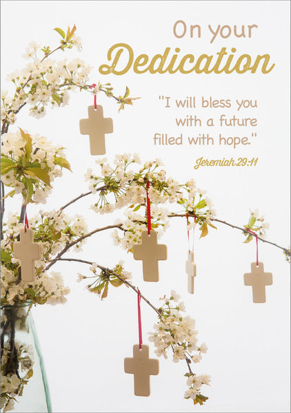 Dedication Card - Spring Blossom/Crosses  (Order in 6)