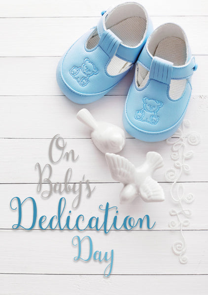 Dedication Card - Blue Shoes and Doves  (Order in 6)