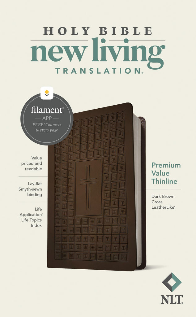 NLT Premium Value Thinline Bible, Filament-Enabled Edition, MVNU (LeatherLike, Dark Brown Cross)
