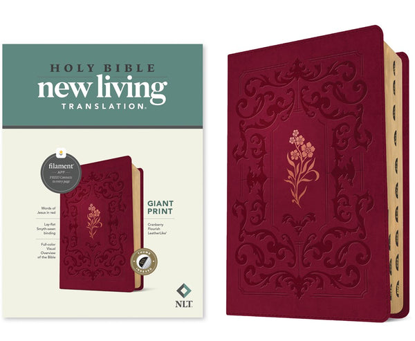 NLT Giant Print Bible, Filament Enabled (LeatherLike, Cranberry Flourish, Indexed, Red Letter)  (Large type / large print)