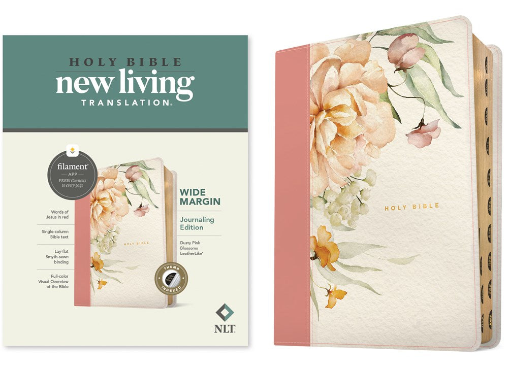 NLT Wide Margin Bible, Filament-Enabled Edition (LeatherLike, Dusty Pink Blossoms, Indexed)