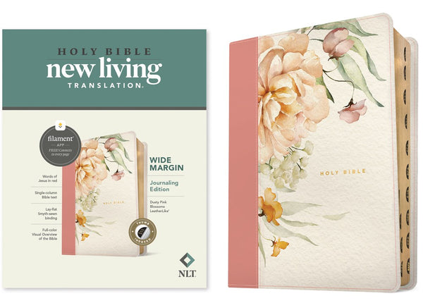 NLT Wide Margin Bible, Filament-Enabled Edition (LeatherLike, Dusty Pink Blossoms, Indexed)