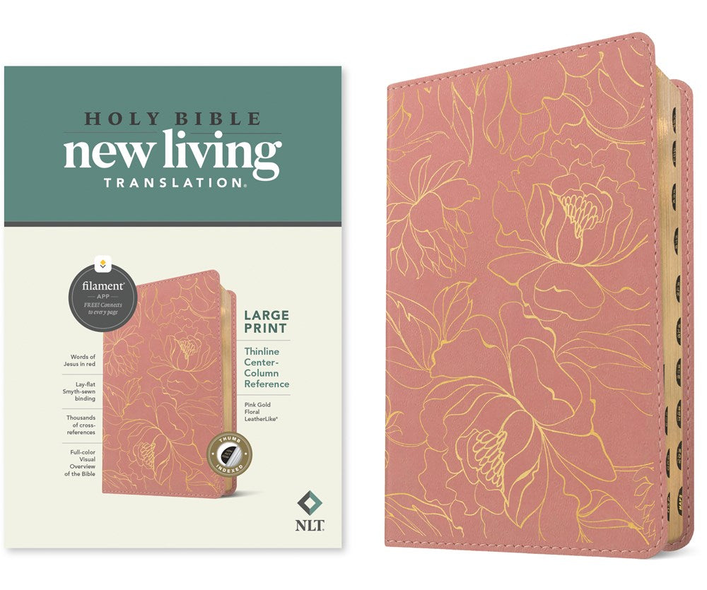 NLT Large Print Thinline Center-Column Reference Bible, Filament Enabled (LeatherLike, Pink Gold Floral, Indexed, Red Letter) (Large type / large print)