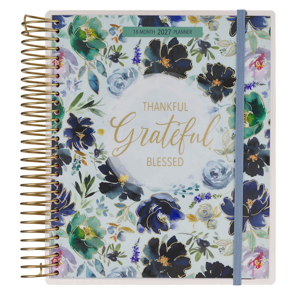2027 Thankful Grateful Blessed 18-Month Spiral Planner with Elastic Closure