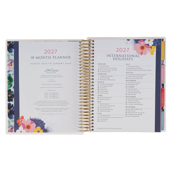 2027 Thankful Grateful Blessed 18-Month Spiral Planner with Elastic Closure