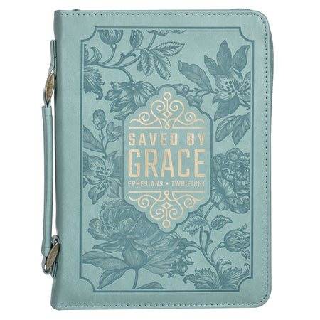Classic Faux Leather Bible Cover in Light Blue - All Things Are Possible Matthew 19:26