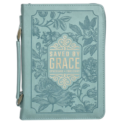 Saved by Grace Teal Faux Leather Fashion Bible Cover - Ephesians 2:8