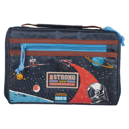 Strong and Courageous Navy Silicone Pencil Case - Joshua 1:9