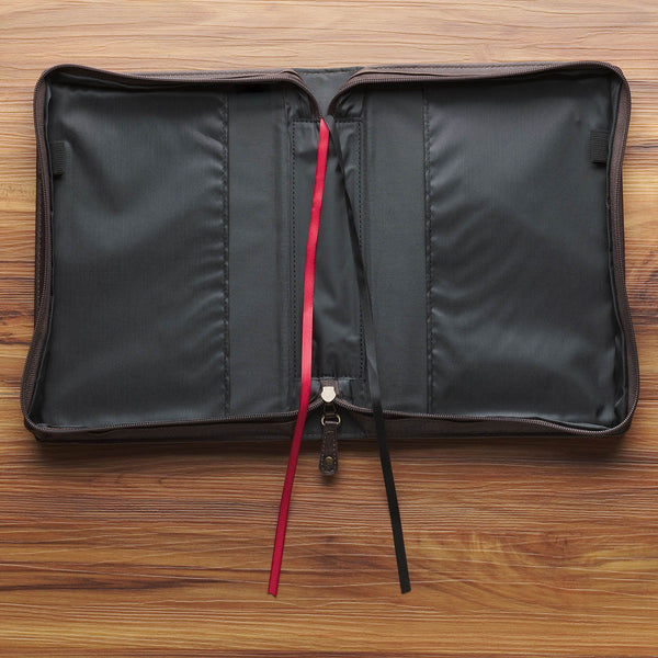 The Plans Cocoa Brown and Taupe Faux Leather Classic Bible Cover - Jeremiah 29:11