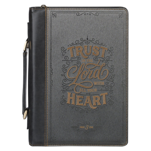 Trust in the Lord Black and Gray Faux Leather Fashion Bible Cover - Proverbs 3:5