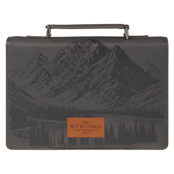 Be Strong and Courageous Charcoal Gray Faux Leather Classic Bible Cover - Joshua 1:9 - KI Gifts Christian Supplies