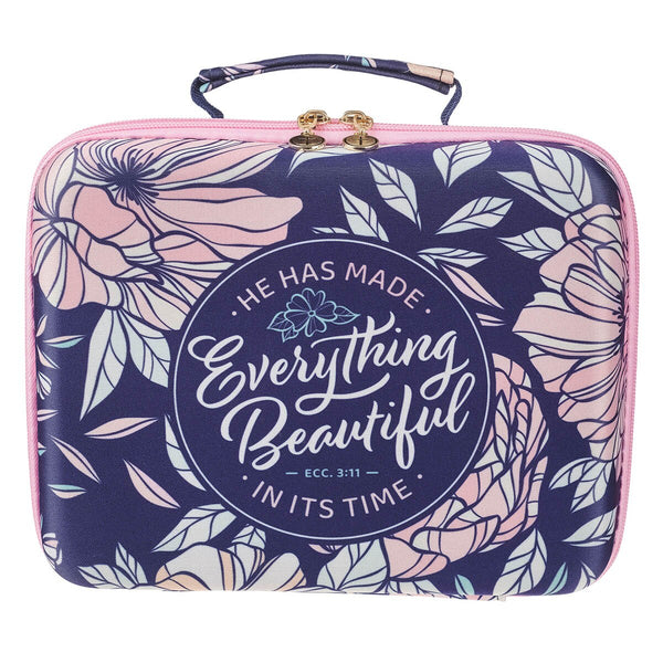 Everything Beautiful Navy Floral Two-fold Organizer Bible Case - Ecclesiastes 3:11