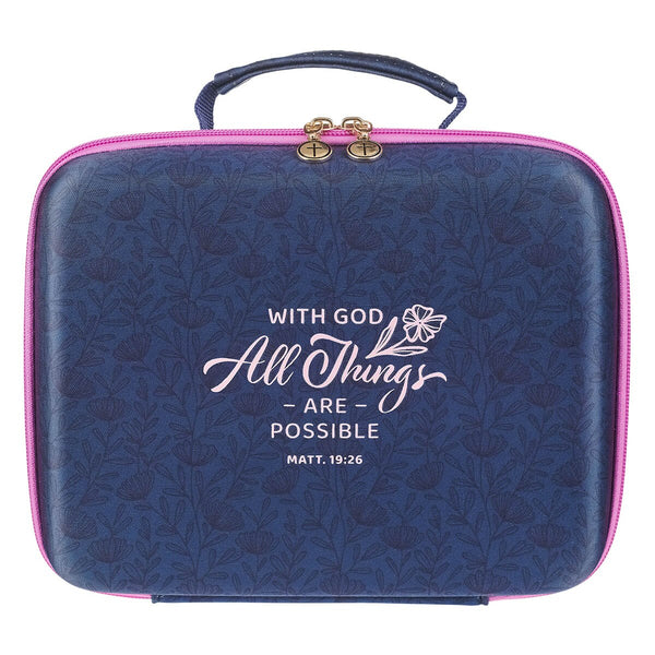 All Things Are Possible Navy Two-fold Organizer Bible Case - Matthew 19:26