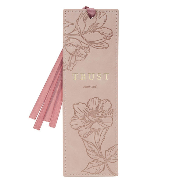 Trust Mottled Blush Faux Leather Bookmark - Proverbs 3:5 - KI Gifts Christian Supplies