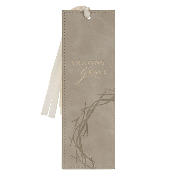 Amazing Grace Taupe Faux Leather Bookmark - Isiah 53:5 - KI Gifts Christian Supplies