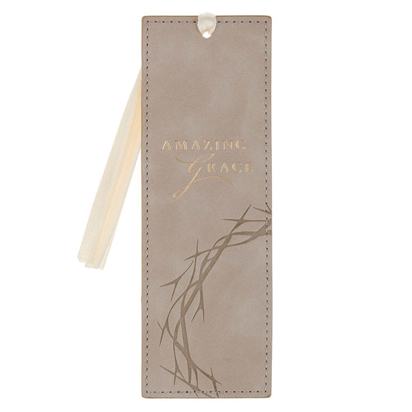 Amazing Grace Taupe Faux Leather Bookmark - Isiah 53:5