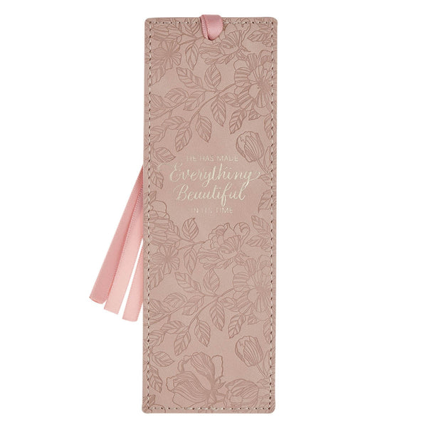 Everything Beautiful Blush Floral Faux Leather Bookmark - Ecclesiastes 3:11 - KI Gifts Christian Supplies