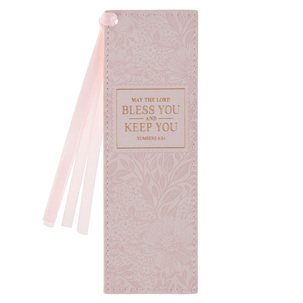 Bless and Keep You Blush Floral Faux Leather Bookmark - Numbers 6:24