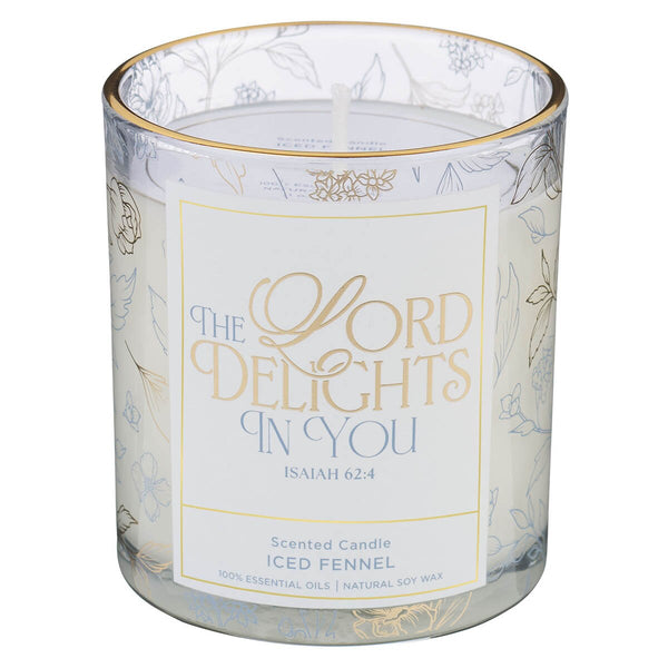 The Lord Delights in You Iced Fennel Scented Candle in a Glass Jar - Isaiah 62:4