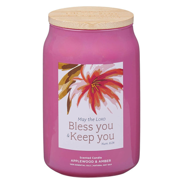 Bless You and Keep You Applewood and Amber Scented Candle in a Glass Jar - Numbers 6:24