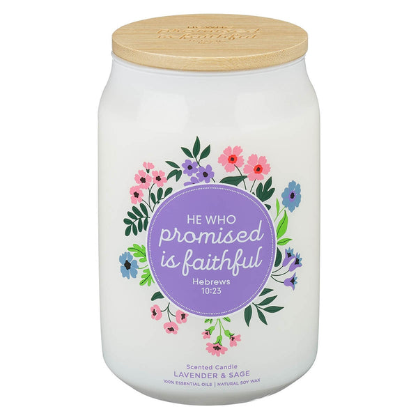 Faithful Promise Lavender and Sage Scented Candle - Hebrews 10:23 - KI Gifts Christian Supplies