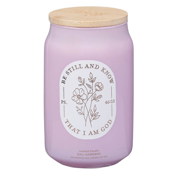 Be Still and Know Bali Gardens Scented Candle in a Glass Jar - Psalm 46:10
