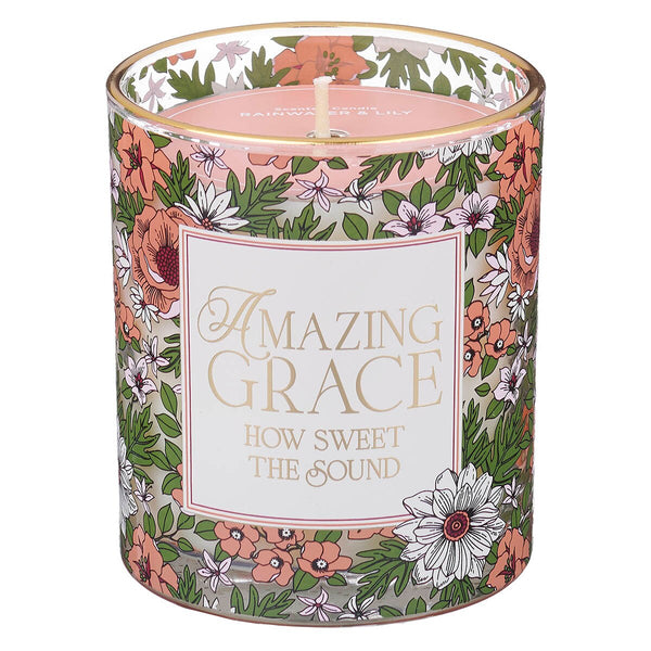 Amazing Grace Rainwater and Lily Scented Candle in a Glass Jar