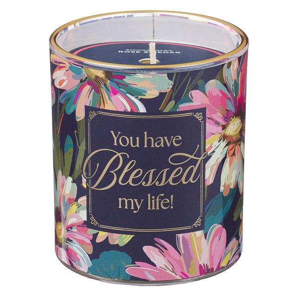 You Have Blessed My Life Rose and Cedar Scented Candle in a Glass Jar