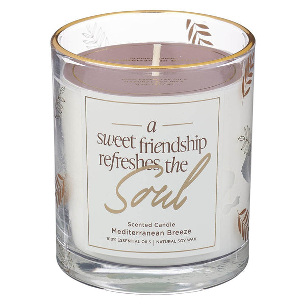 A Sweet Friendship Mediterranean Breeze Scented Candle in a Glass Jar