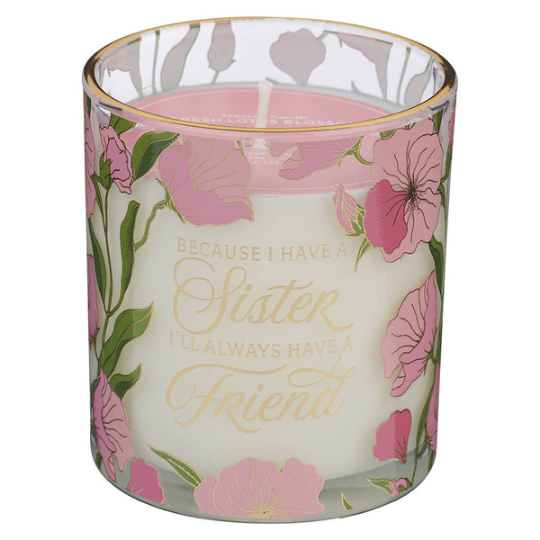 Because I Have a Sister Fresh Lotus Blossom Scented Candle in a Glass Jar - KI Gifts Christian Supplies