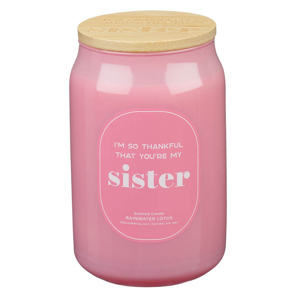 I'm So Thankful You're My Sister Rainwater Lotus Scented Candle in a Glass Jar - KI Gifts Christian Supplies