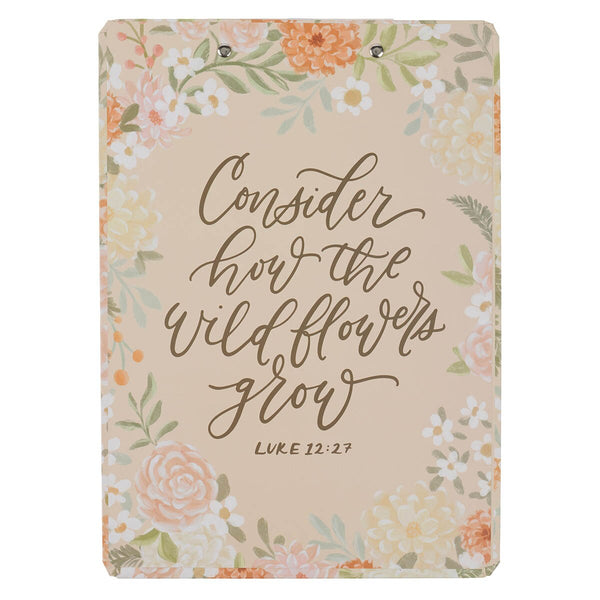 Consider the Wildflowers Peach Floral Clipboard and Notepad – Luke 12:27