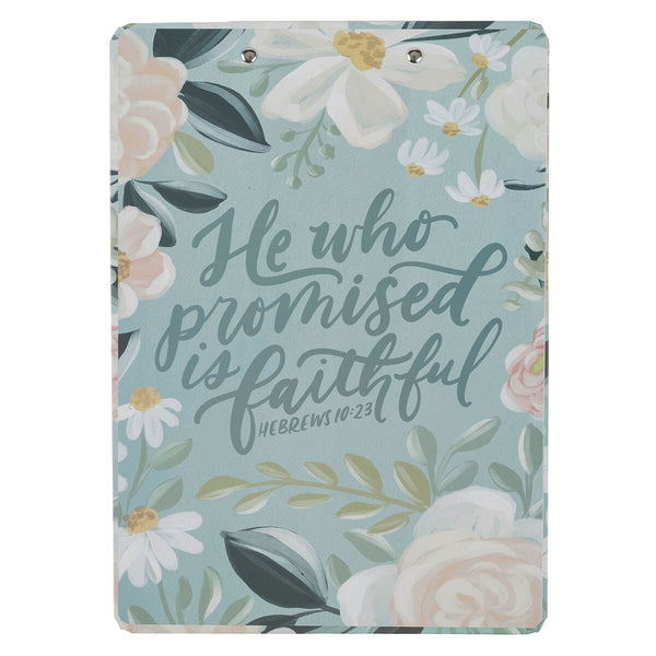 He Who Promised Is Faithful Teal Meadow Clipboard and Notepad - Hebrews 10:23