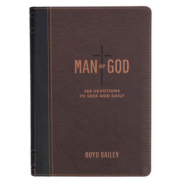 Man of God Two-Tone Brown Faux Leather Daily Devotional - KI Gifts Christian Supplies