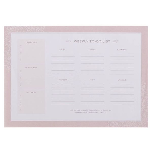 Everything Beautiful Blush Pink Undated Weekly To-Do List - Ecclesiastes 3:11